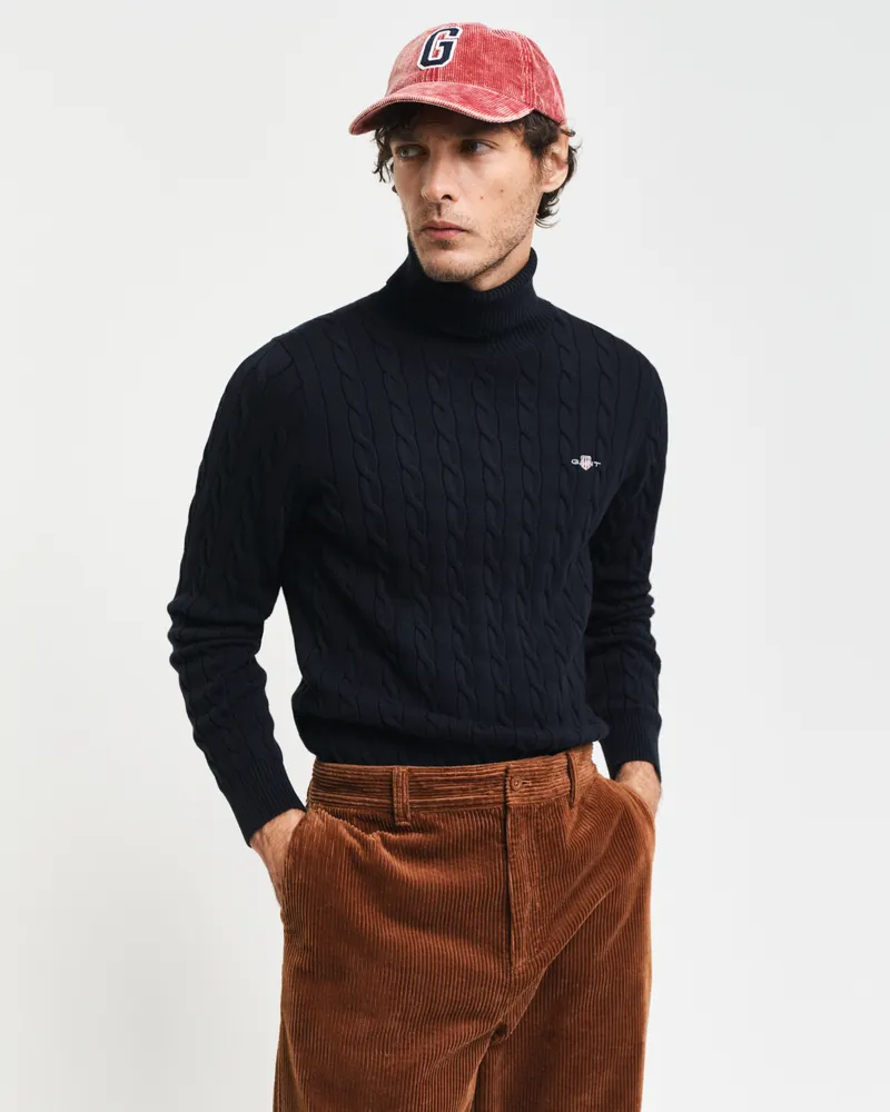 Gant Herren Zopfstrick Rollkragenpullover aus Baumwolle 