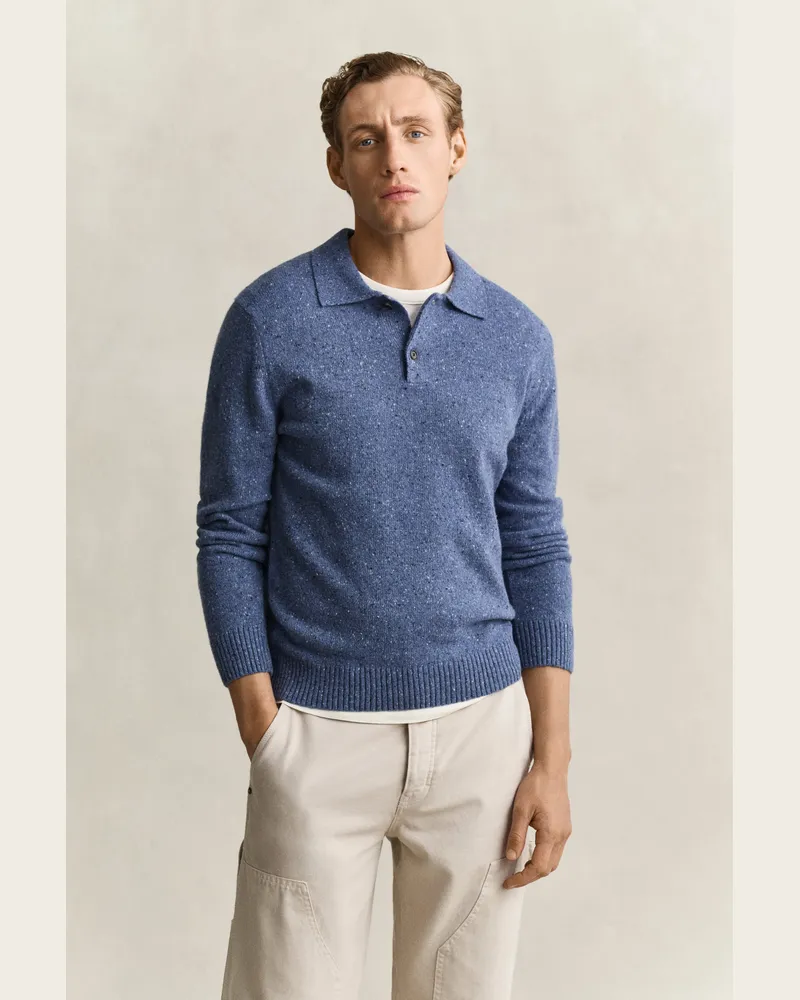 Gant Herren Polopullover aus Wollmix mit Noppenstruktur Blau HORIZON Blau