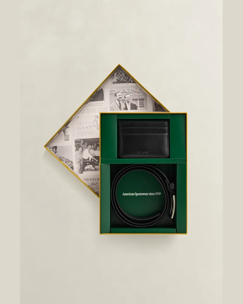 Gant Herren Ledergürtel und Kartenetui im Geschenkeset Schwarz Schwarz