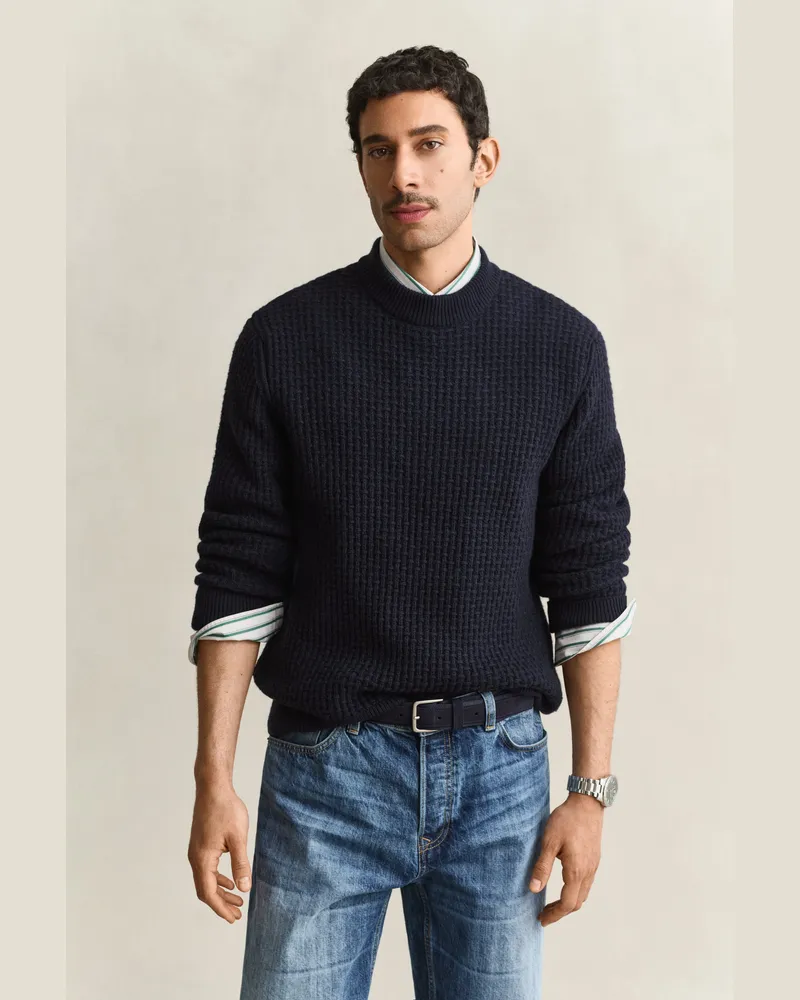 Gant Herren Stehkragenpullover aus griffigem Baumwoll-Woll-Mix EVENING Blau Evening