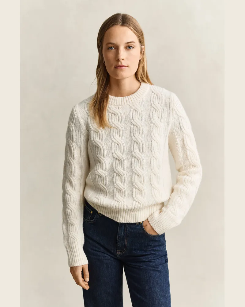 Gant Damen Zopfstrickpullover aus Wollmix CREAM Cream