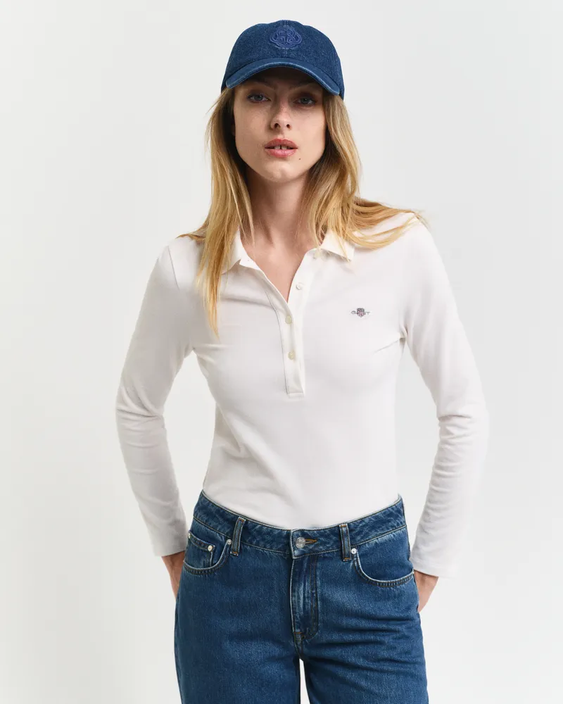 Gant Damen Shield Piqué Langarm-Poloshirt 
