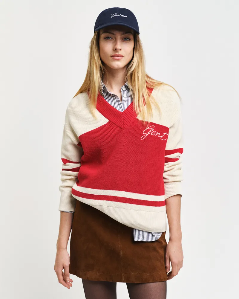 Gant Damen GANT Varsity V-Neck Pullover aus Baumwolle 