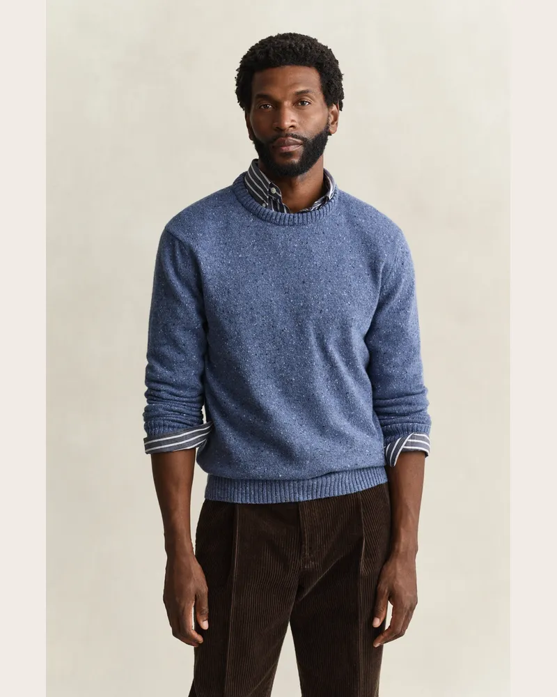 Gant Herren Wollmix Rundhalspullover mit Noppenstruktur Blau HORIZON Blau