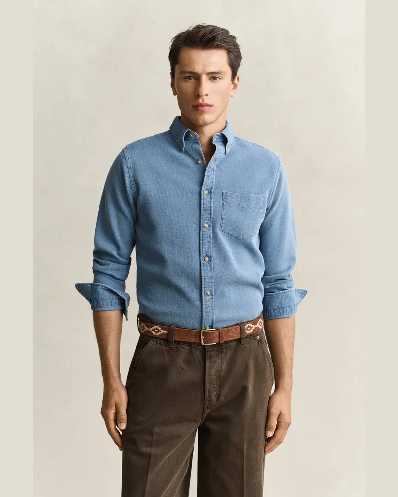 Gant Herren Indigo Hemd mit Waffelstruktur SEMI LIGHT Blau Semi
