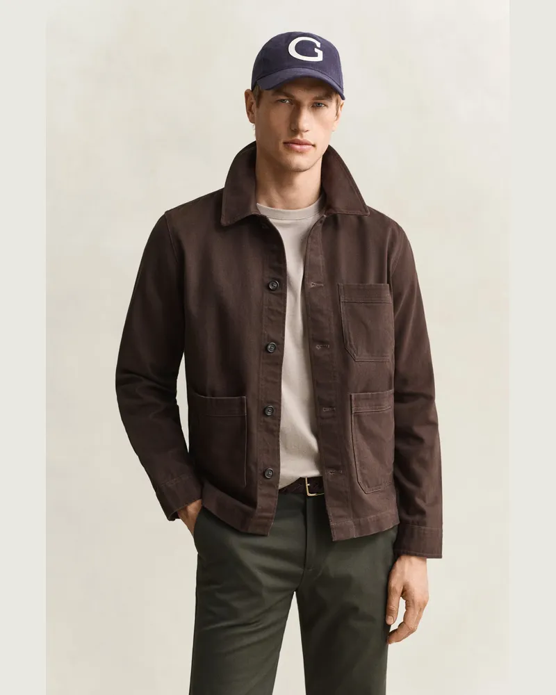 Gant Herren Hemdjacke aus gebürstetem Twill Schwarz Braun Schwarz
