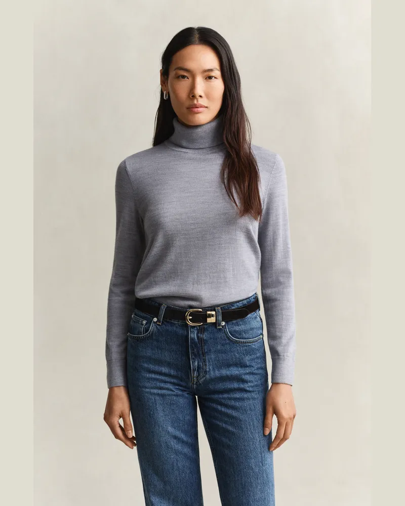 Gant Damen Rollkragenpullover aus extrafeiner Merinowolle Grau MELANGE Grau