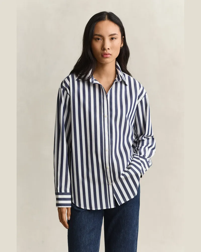 Gant Damen Relaxed Fit Popeline Bluse mit Streifen CLASSIC Blau Classic