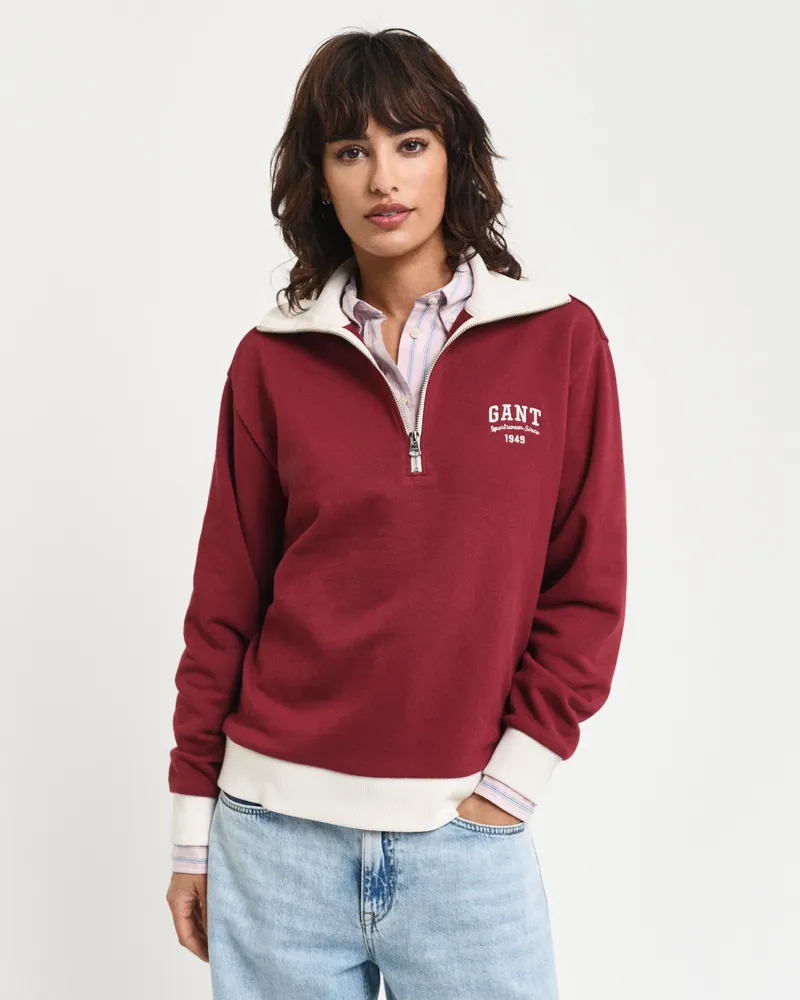 Gant Damen Sweatshirt mit Reißverschlusskragen und kleiner Grafik 