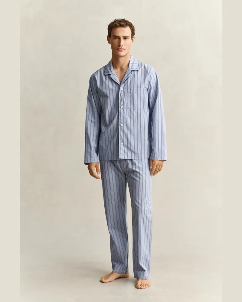 Gant Herren Gestreifter Pyjama aus Popeline LAVENDER Blau Lavender