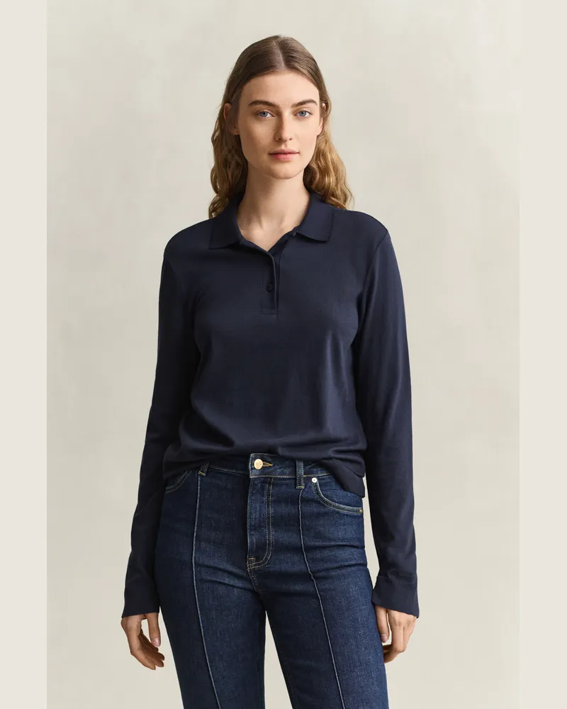 Gant Damen Nahtloses Langarm-Poloshirt EVENING Blau Evening
