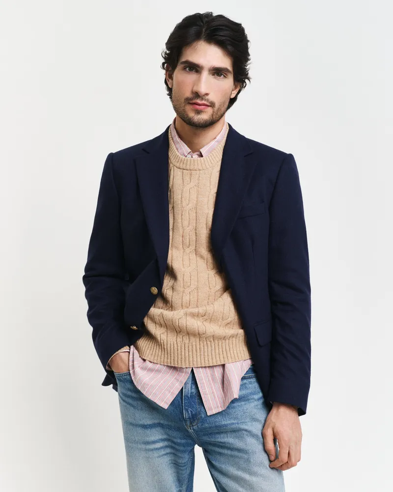 Gant Herren Lambswool Zopfstrick Rundhalspullover 