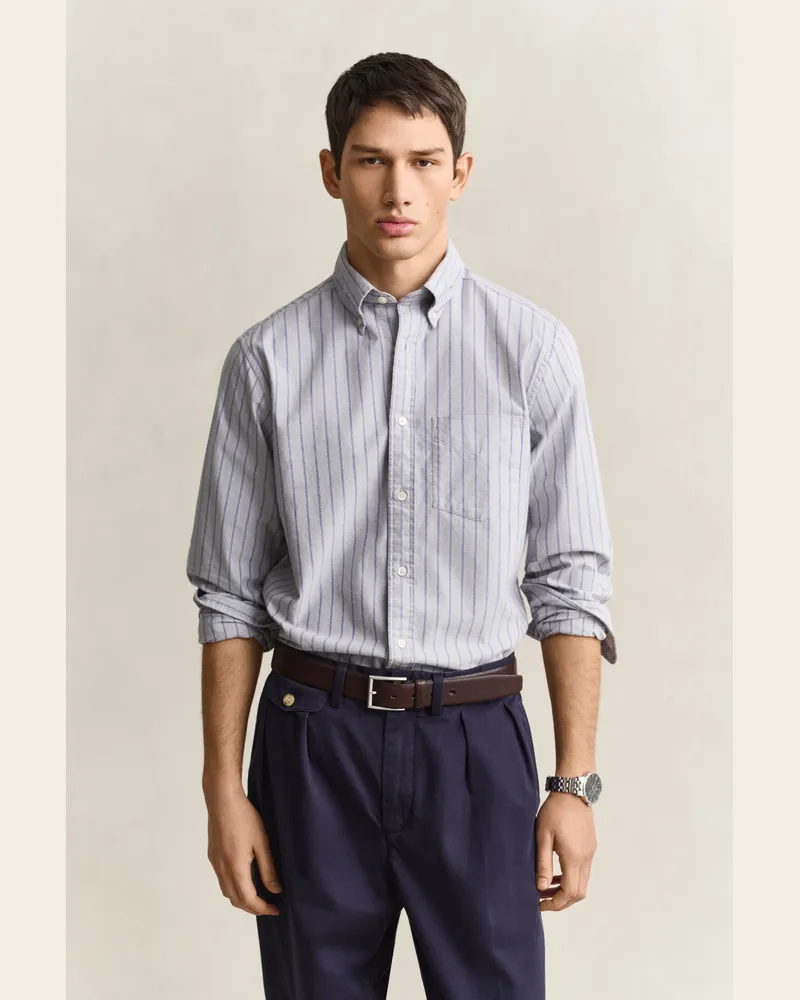 Gant Herren Classic Oxford-Hemd mit Streifen CONCRETE Grau Concrete