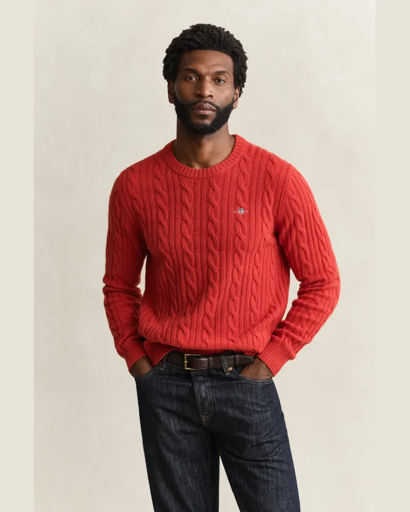 Gant Herren Lambswool Zopfstrick Rundhalspullover MAPLE FIRE Maple