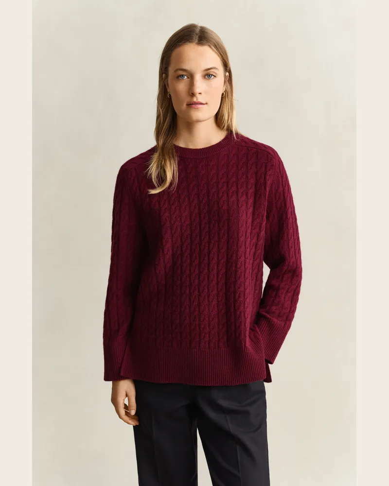Gant Damen Zopfstrickpullover aus Woll-Kaschmir-Mix DARKENED WINE Darkened