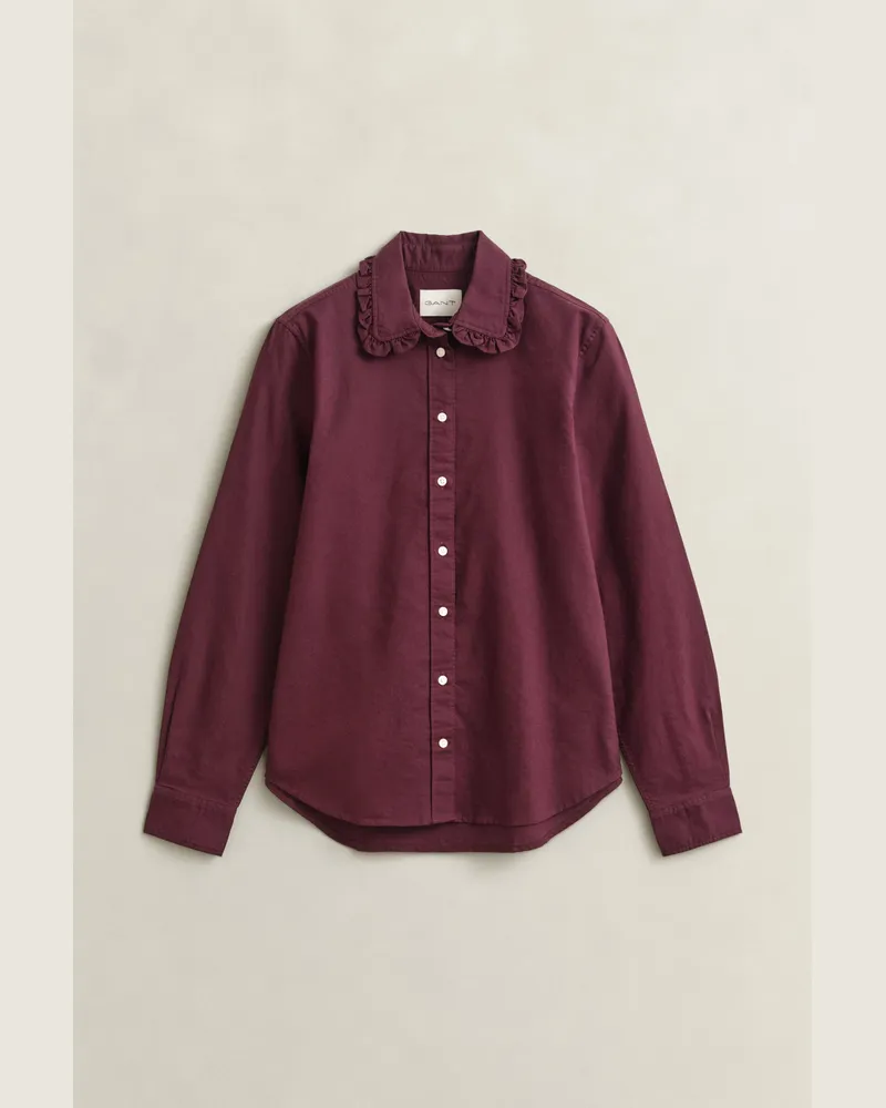 Gant Damen Classic Oxford-Bluse mit Rüschen DARKENED WINE Darkened