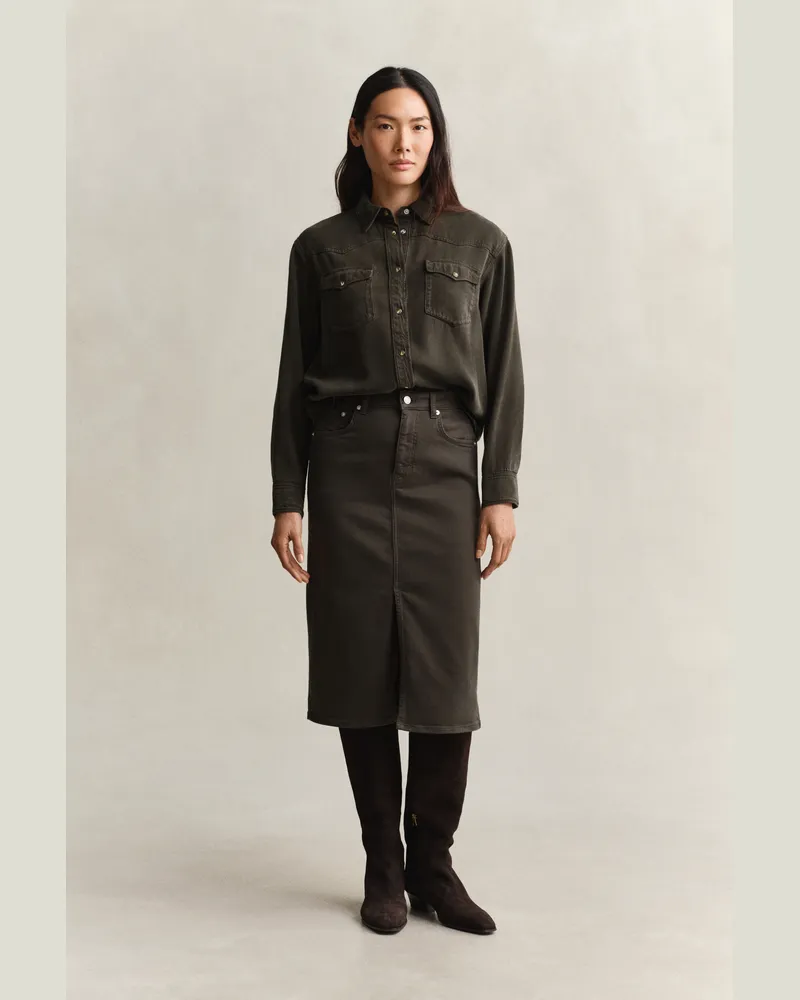 Gant Damen Farbiger Bleistiftrock aus Twill DARK MOSS Grün Dark