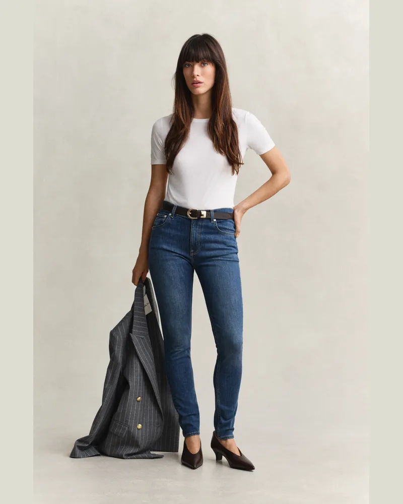 Gant Damen Skinny Stretch Jeans MID Blau WORN IN Mid