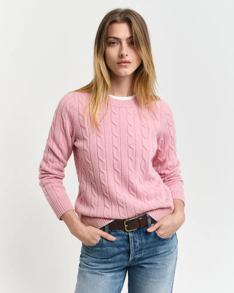 Gant Damen Lambswool Zopfstrick Rundhalspullover 