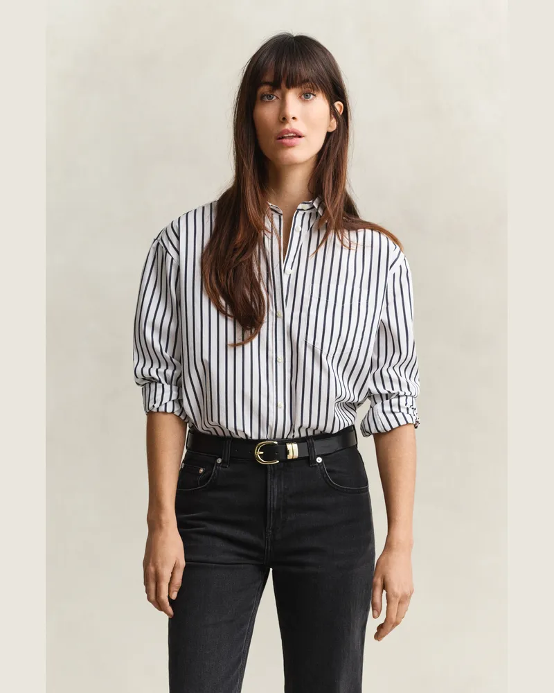 Gant Damen Relaxed Fit Classic Popeline-Bluse mit Streifen EVENING Blau Evening