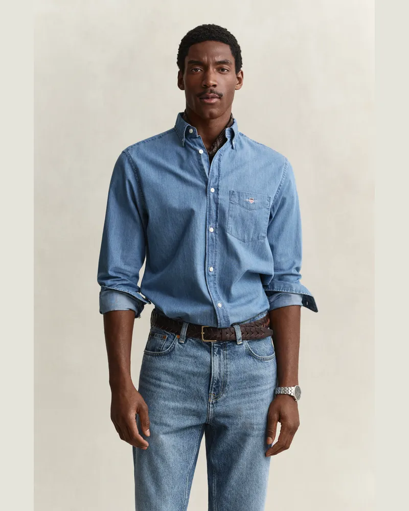 Gant Herren Regular Fit Indigo Hemd SEMI LIGHT Blau Semi