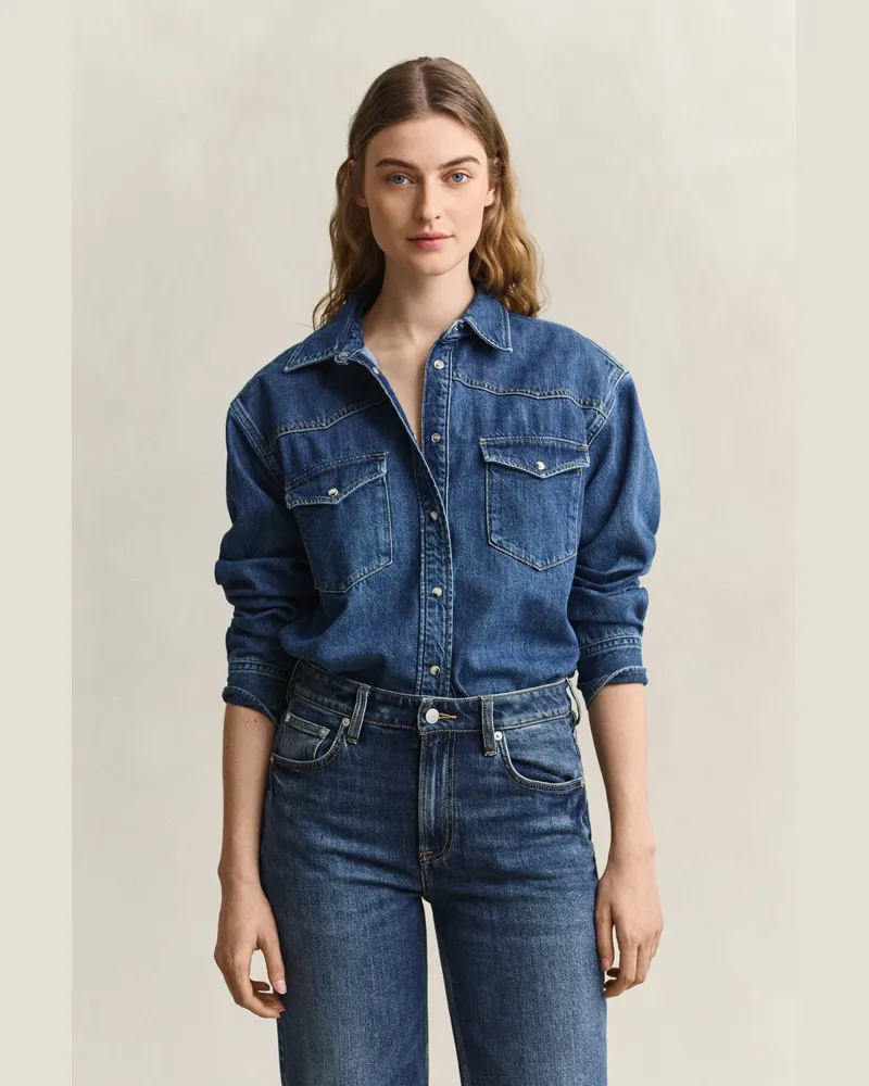 Gant Damen Ranger Jeansbluse MID Blau WORN IN Mid
