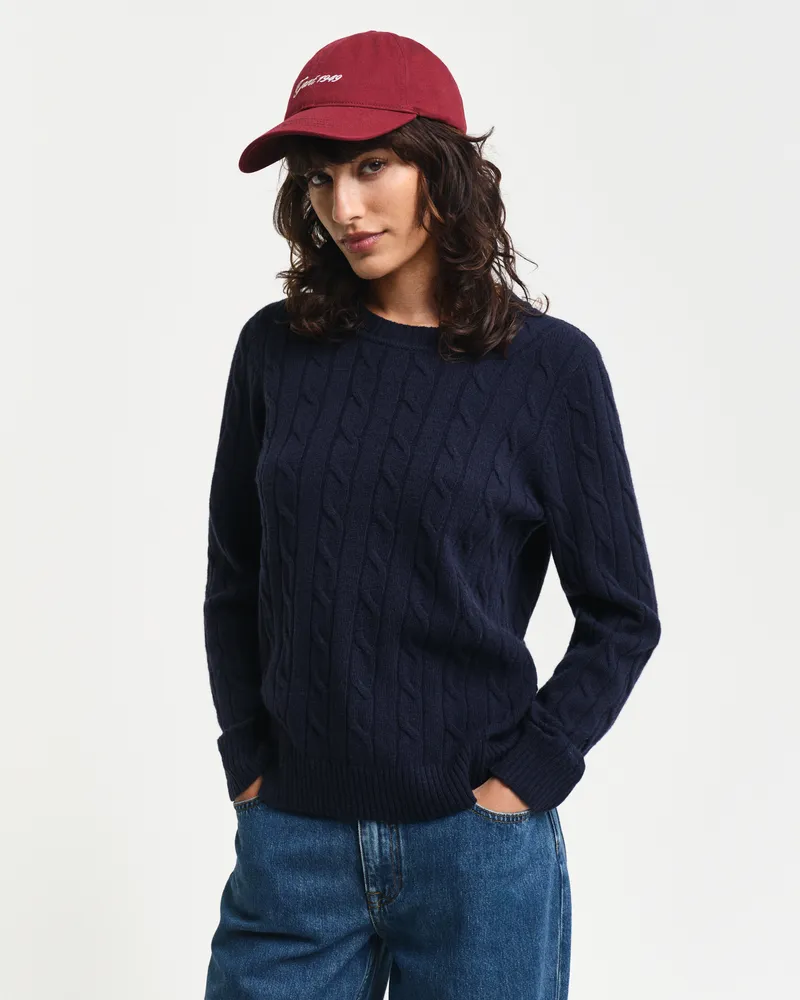 Gant Damen Lambswool Zopfstrick Rundhalspullover 