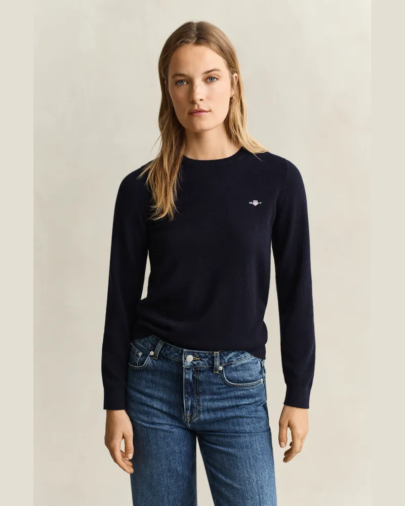 Gant Damen Rundhalspullover aus Wolle und Biobaumwolle EVENING Blau Evening
