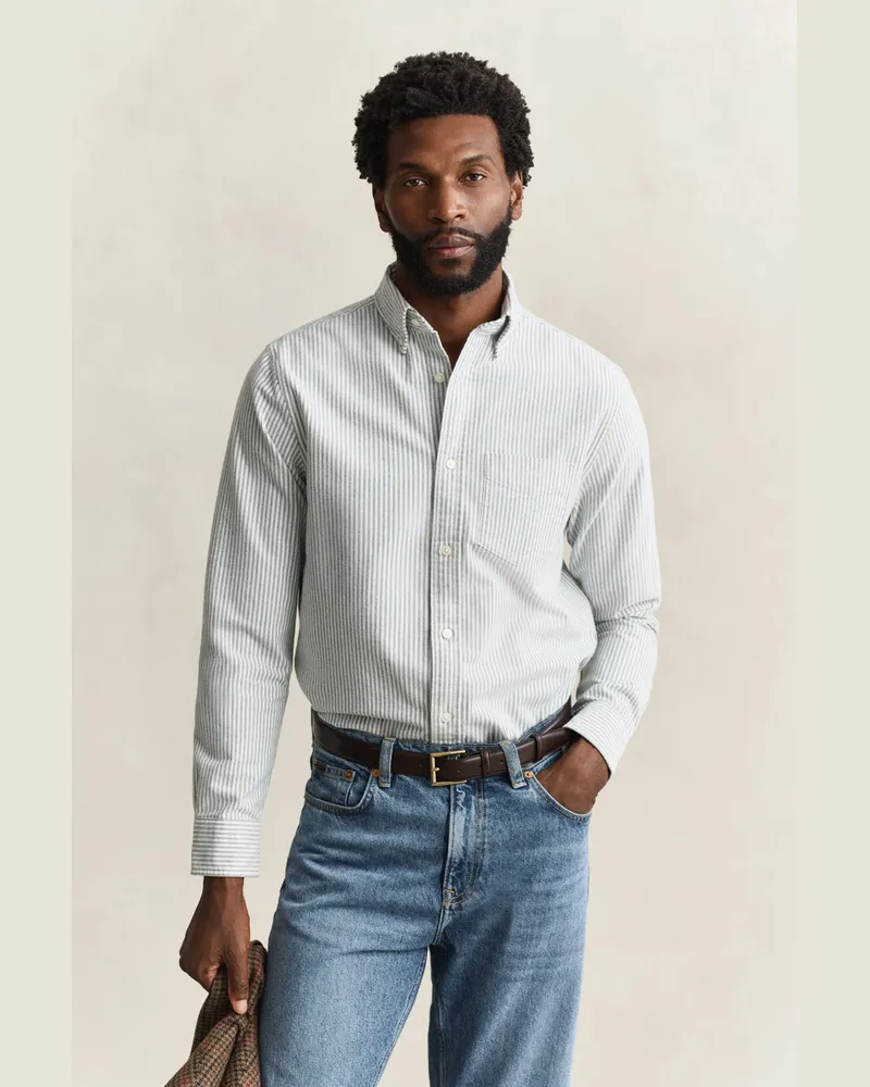 Gant Herren Gestreiftes Hemd aus gebürstetem Oxford DARK EMERALD Dark