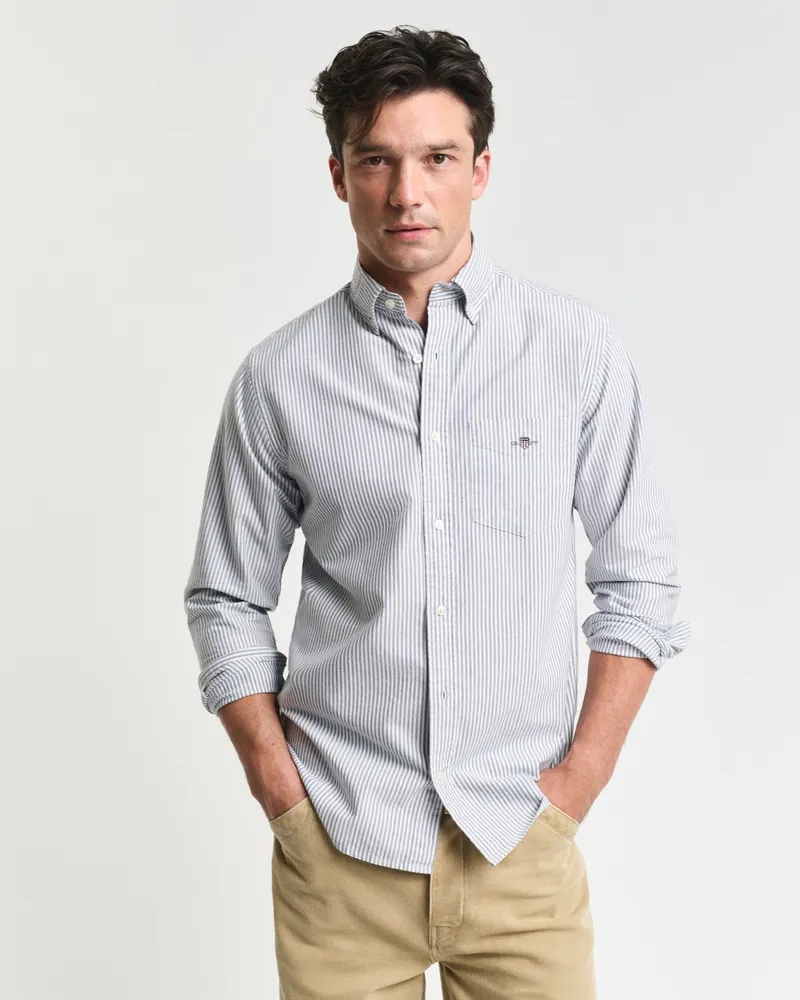 Gant Herren Regular Fit Classic Oxford-Hemd mit Banker-Streifen 