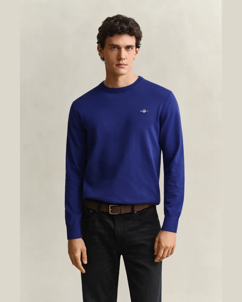 Gant Herren Rundhalspullover aus Baumwolle CRISP Blau Crisp