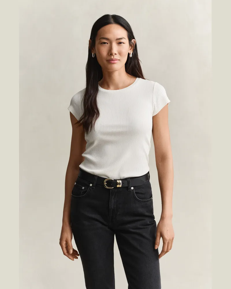 Gant Damen Geripptes Slim Fit T-Shirt EGGSHELL Eggshell