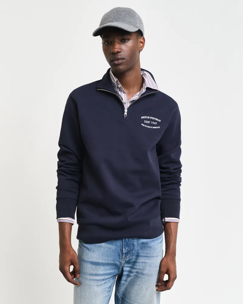 Gant Herren Sweatshirt mit Reißverschlusskragen und kleiner Grafik 