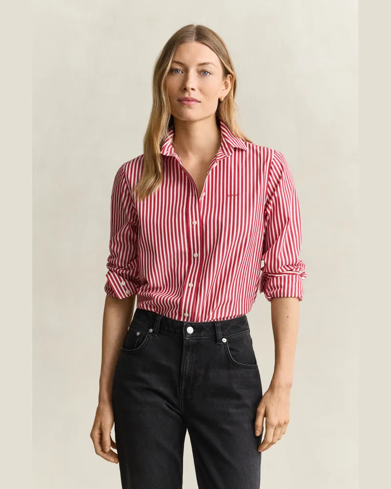 Gant Damen Popeline-Bluse im Regular Fit mit Streifen RUBY Rot Ruby