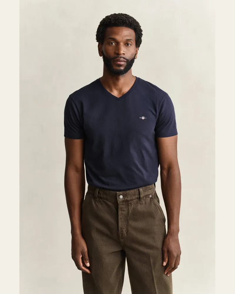 Gant Herren Shield V-Neck T-Shirt EVENING Blau Evening