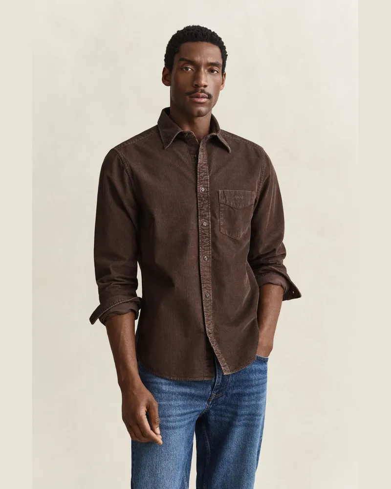 Gant Herren Cordhemd Schwarz Braun Schwarz