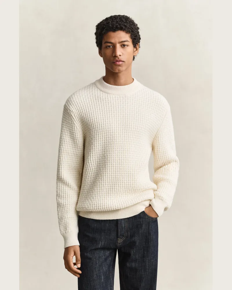 Gant Herren Stehkragenpullover aus griffigem Baumwoll-Woll-Mix CREAM Cream