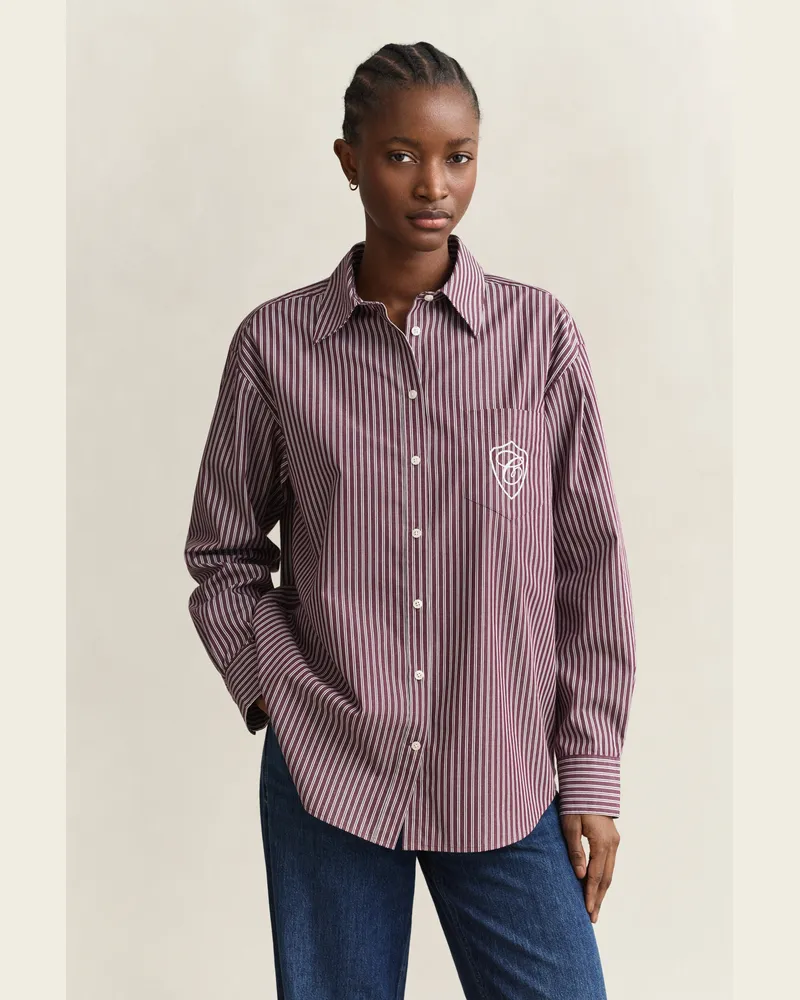 Gant Damen Relaxed Fit Classic Popeline-Bluse mit Streifen DARKENED WINE Darkened