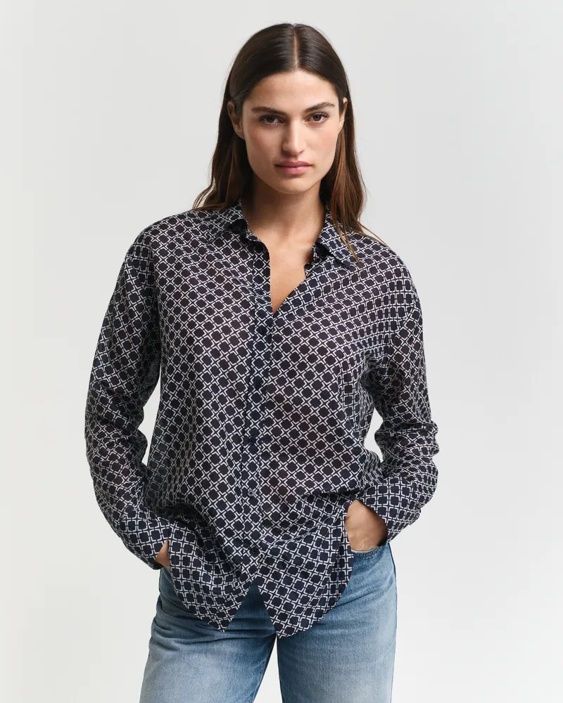 Gant Damen Relaxed Fit Geometric Baumwoll Seiden Bluse 