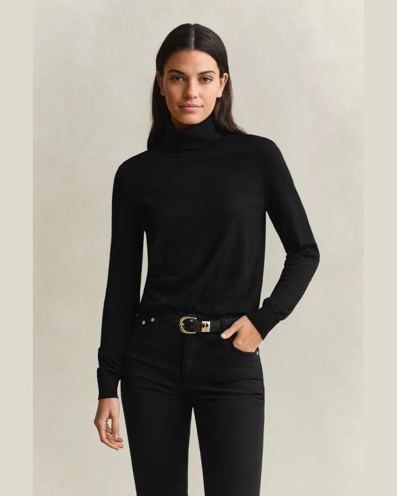 Gant Damen Rollkragenpullover aus extrafeiner Merinowolle Schwarz Schwarz