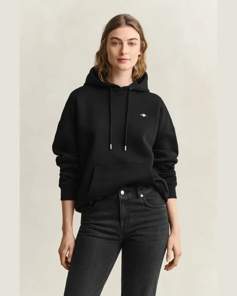 Gant Damen Shield Hoodie Schwarz Schwarz