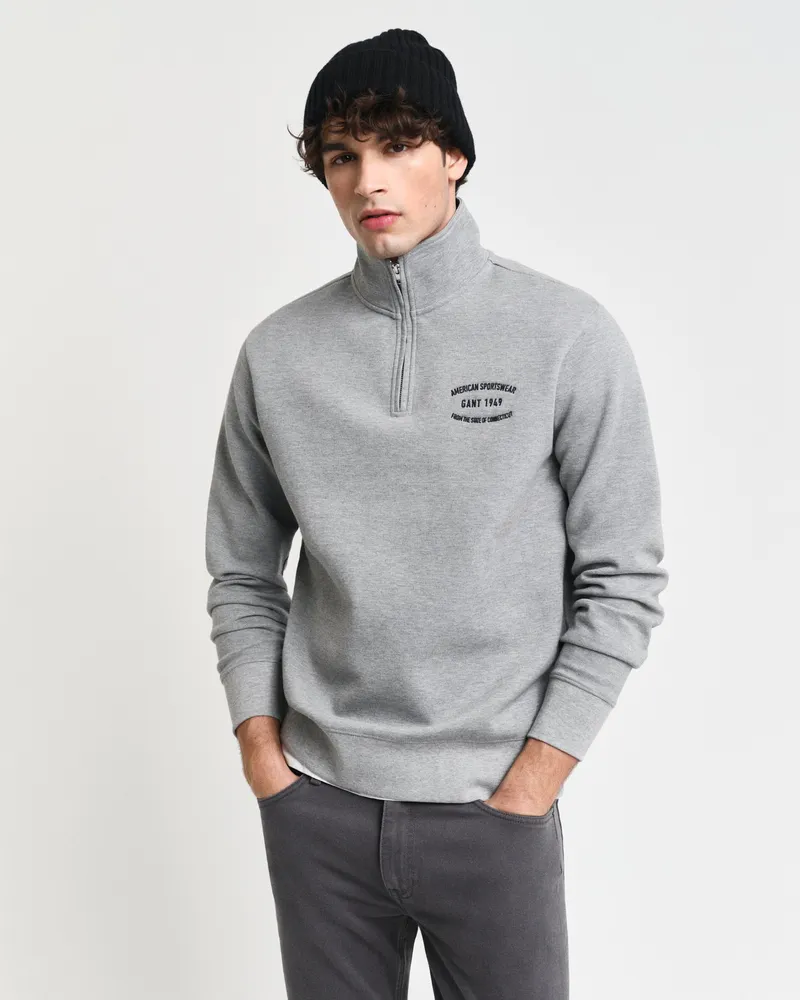 Gant Herren Sweatshirt mit Reißverschlusskragen und kleiner Grafik 