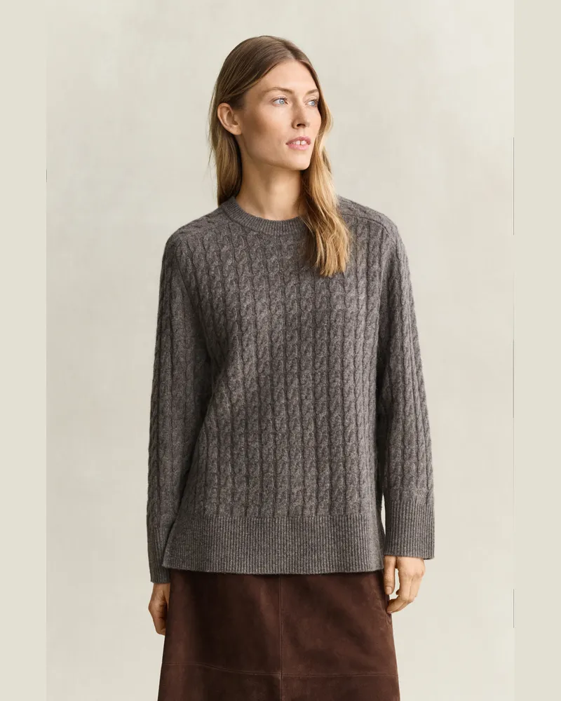 Gant Damen Zopfstrickpullover aus Woll-Kaschmir-Mix Braun MELANGE Braun