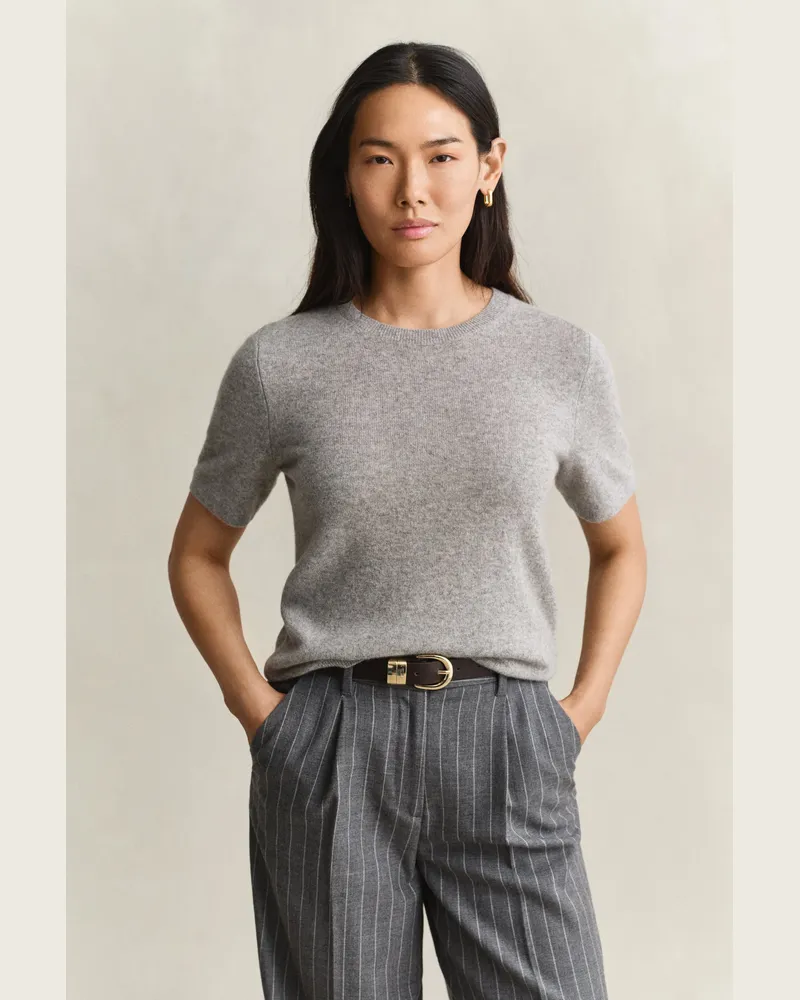Gant Damen Kurzarmpullover aus Kaschmir Grau MELANGE Grau