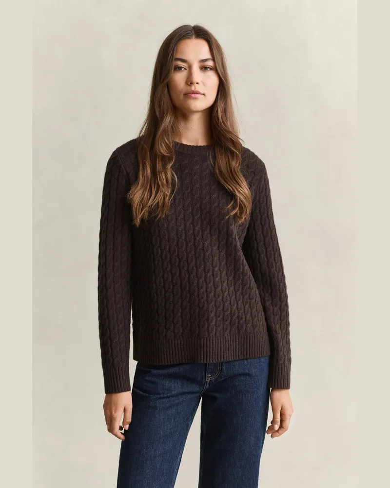 Gant Damen Zopfstrickpullover aus Kaschmir DEEP Braun Deep