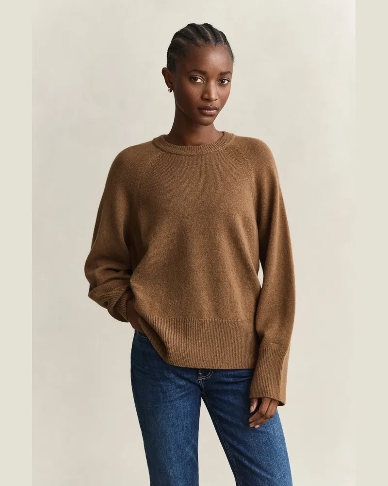 Gant Damen Woll Kaschmir Rundhalspullover WARM KHAKI Warm