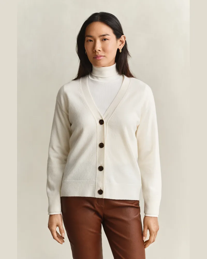 Gant Damen Superfine Lambswool Strickjacke CREAM Cream