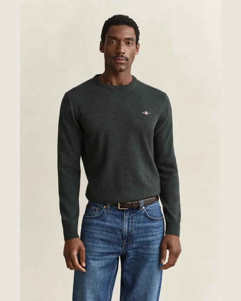 Gant Herren Rundhalspullover aus Lambswool DARK MOSS Grün Dark
