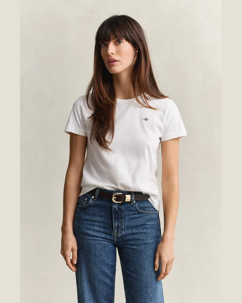 Gant Damen Shield T-Shirt Weiß Weiß