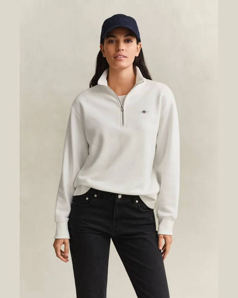Gant Damen Shield Sweatshirt mit Reißverschlusskragen EGGSHELL Eggshell
